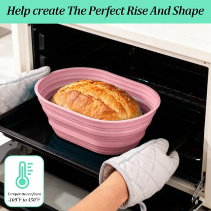 4 Pcs Silicone Bread Proofing Baskets, 10 Inch Oval Foldable Banneton Basket, Dough Proofing Bowls Containers Sourdough Baking Supplies with Non-Stick Surface
