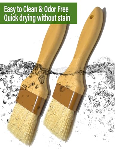Pastry Brush,Basting Brush 2 in-Natural Boar Bristle Basting Brush for Cooking,Food Grade Brushes for Baking,Heat Resistant to Spread Oil,Sauce,Butter,Flour,Egg Wash Marinades for BBQ Barbecue(2 pc)