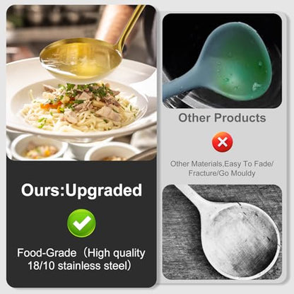 Gold Soup Ladle and Spaghetti Spoon Set - 18/10 Stainless Steel Soup Spoon，Pasta Strainer, 13.8" Kitchen Utensils for Cooking，Stirring, Serving Pasta, Soup & Sauce, Perfect Gifts - size: Gold
