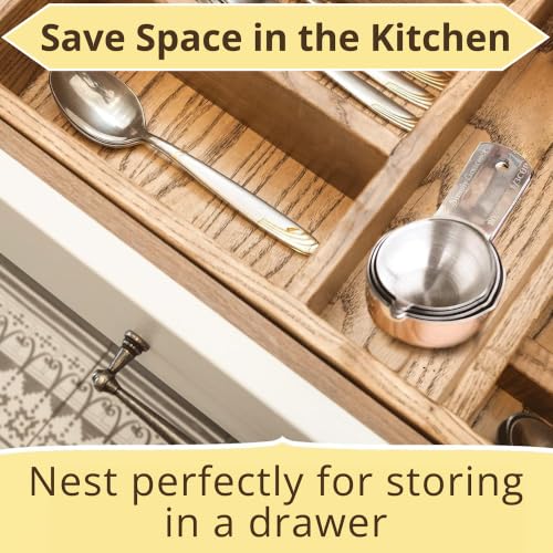 Simply Gourmet Measuring Cups & Spoons Set of 12, 18/08 Stainless Steel Kitchen Gadgets, Stackable Design with Long Handle Spoons, Fits in Spice Jars, Cooking & Baking Set for Dry & Liquid - size: 12 Piece Set
