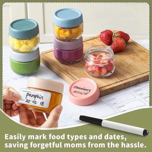 NETANY 6 Pack 4 oz Glass Baby jars with Airtight Lids, Glass Baby Food Storage Containers,Overnight Oats Containers with Lids | Microwave, Dishwasher & Freezer Safe | Includes 10 Labels - size: 4oz