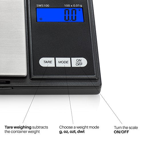 Smart Weigh Digital Pocket Scale – 1000g x 0.1g Precision – Ideal for Jewelry, Food, Herbs, and Medicine – Stainless Steel Platform with Protective Cover – Black (Battery Included) - size: 1000g / 0.1g