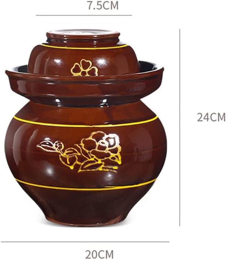 ELEFOCUS Traditional Ceramic Pickle Jar Fermentation Crock Jar, Chinese Pickle Jar,Fermenting Tank with Water Seal Airlock Lid 4kg