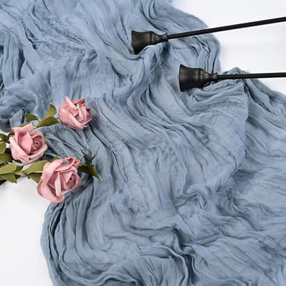 16 Pack Dusty Blue Cheesecloth Table Runner 10Ft Boho Gauze Table Runners 35x120 Inch Blue Cheese Cloth Table Runners Long Sheer Table Runners for Wedding Bridal Shower Birthday Party Table Decor - style: Blue