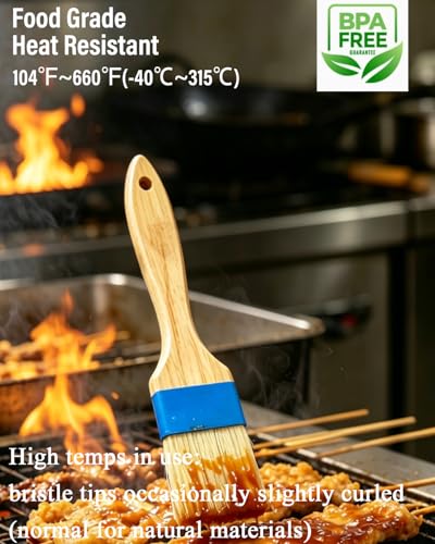 Natural Boar Bristle Pastry Brush,Heat Resistant Basting Brush for Cooking, BBQ, Baking, Food Grade Wooden Handle Oil Brush for Egg Wash, Butter,Marinade, Sauce, Dishwasher Safe(1",1.5",3PC)