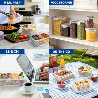 KIGI Food Storage Containers, 4 Sided Locking Lids, Airtight, Leak-Proof & Stackable, Ideal for Meal Prep, Lunch & Leftovers, Microwave & Dishwasher Safe, BPA-Free Plastic, 38 oz, 4.8 Cup, 6 Piece Set - size: 4.8 cup (6-Piece)