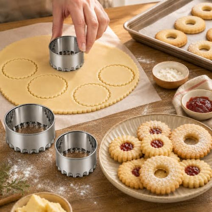 Biscuit Cutters, Round Cookie Cutters/Stainless Steel Dumpling Cutters/Cake Pastry Cutters/Scone Cutters Molds stamps for Cooking Baking (3Pcs, Fluted Edge) - size: 3Pcs, Fluted Edge