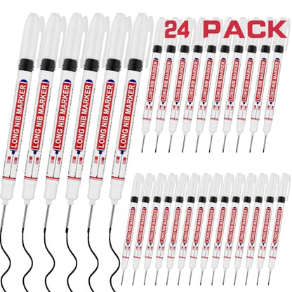 24 PCS Long Head Deep Hole Marker Pens,20mm Long Nib Marker,Longs Nose Markers,Waterproof Construction Markers Marking Tool,Permanent Markers Carpenter Ink marker Pens,Metal marking Pens,Black - color: 24PCS-20MM Black