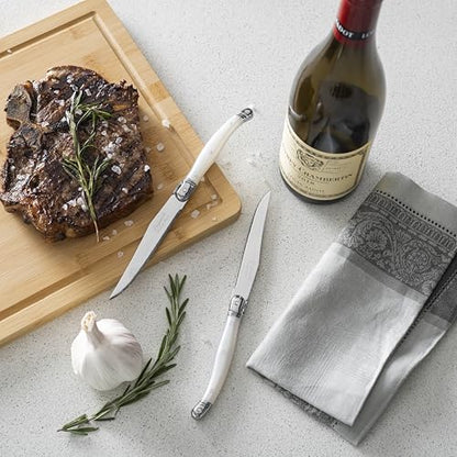 French Home Laguiole Connoisseur 4-Piece Pearl White Steak Knife Set - color: Pearl White