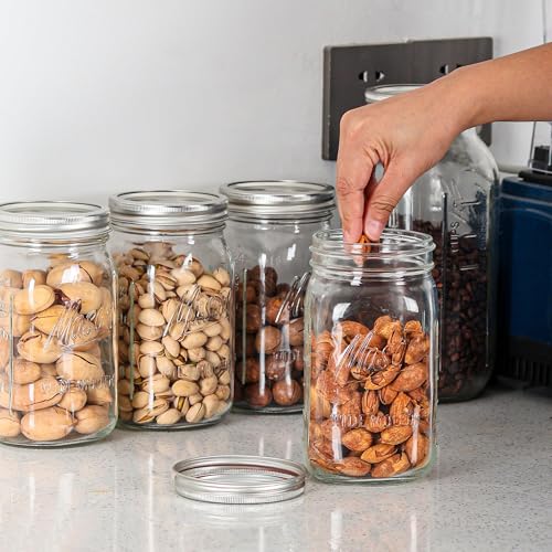 Esrentle Wide Mouth Mason Jars 32 oz - 12 Pack Large Glass Mason Jars with Airtight Lids and Bands, 1 Quart Glass Jars for Pickling, Canning, Fermenting and Food Storage, Microwave & Dishwasher Safe - color: 32 oz-12Pack-Mason