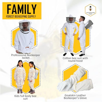 Bee Jacket with Veil - Natural Canvas Bee Suit Jacket with Elastic Waist & Cuffs, YKK Brass Zippers, 3 Utility Pockets. Removable Hood Interchangeable with Forest Beekeeping Suit.(Large) - size: Large