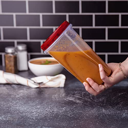 PLASTICPRO 48 Ounce Twist Top Deli Containers Clear bottom With Red Top Twist on Lids Reusable, Stackable, Food Storage Freezer Container Pack of 4 - color: Red