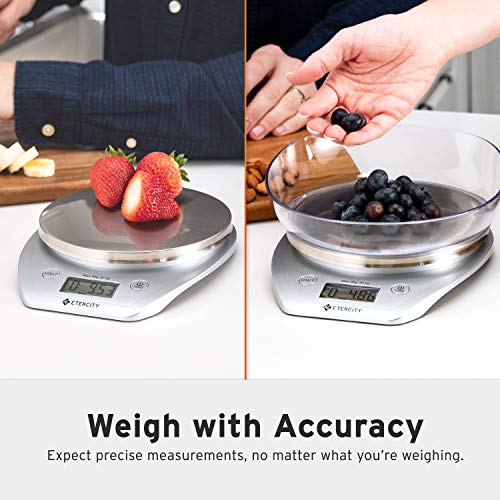 Etekcity Food Kitchen Scale Bowl, Digital Ounces and Grams for Cooking, Baking, Meal Prep, Dieting, and Weight Loss, 11lb/5kg, Silver