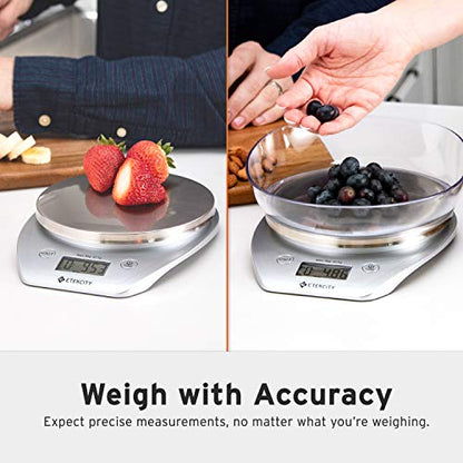 Etekcity Food Kitchen Scale Bowl, Digital Ounces and Grams for Cooking, Baking, Meal Prep, Dieting, and Weight Loss, 11lb/5kg, Silver