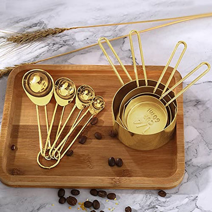 Gold Measuring Cups and Spoons Set, 8 PCS Metal Measuring Cups and Stainless Steel Measuring Spoons Set for Kitchen - color: Gold
