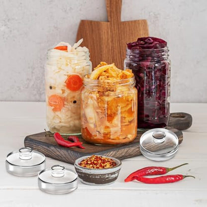 Jucoan 9 Pack Glass Fermentation Weights with Easy Grip Handle, Heavy Glass Fermenting Weights for Wide Mouth Mason Jars, Fermenting Lid Kit Pickling Weights for Kimchi, Sauerkraut, Dishwasher Safe - size: 9 Pack