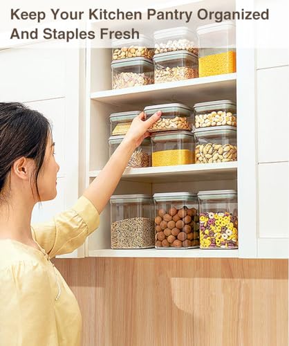 Large Pop Airtight Food Storage Containers Set with Lids 4.2Qt/4L Food Containers with Scoop, Kitchen Pantry Organization and Storage, BPA Free Stackable Cereal Container (4 * 4.2Qt) - color: gray, 4*4.2qt