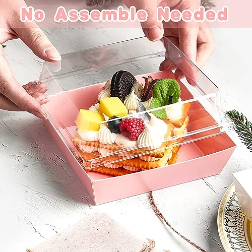 Kucoele Charcuterie Boxes with Clear Lids, 5 Inches, Pink, 20 Pack | Disposable, To Go Paper Dessert Boxes, Bakery Boxes, Small Food Containers, For Cookies, Cupcakes, Strawberries - color: pink