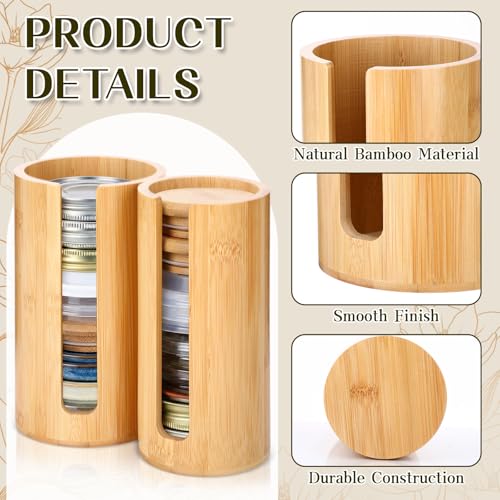 LemonRoad 2 Packs Mason Jar Lid Organizer Vertical Bamboo Storage Holder Fits Wide Mouth and Regular Mouth Mason Jar Accessories for Canning Lid Kitchen Rack Cabinet Organization (Single Sided Open) - style: Single Sided Open