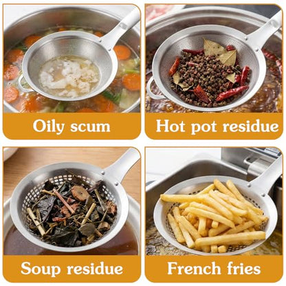 2 Pieces Spider Strainer Skimmer Spoon Set, Fine Mesh Stainless Steel Metal With HoleSieve Food Strainer Grease Spider Skimmer, Large Hole Slotted Colander Frying Spoons Set With Handle for Cooking