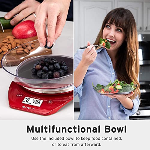 Etekcity 0.1g Food Kitchen Scale, Bowl, Digital Grams and Ounces for Weight Loss, Dieting, Baking, Cooking, and Meal Prep, 11lb/5kg, Stainless Steel Red - color: Chili Red, size: 11lb
