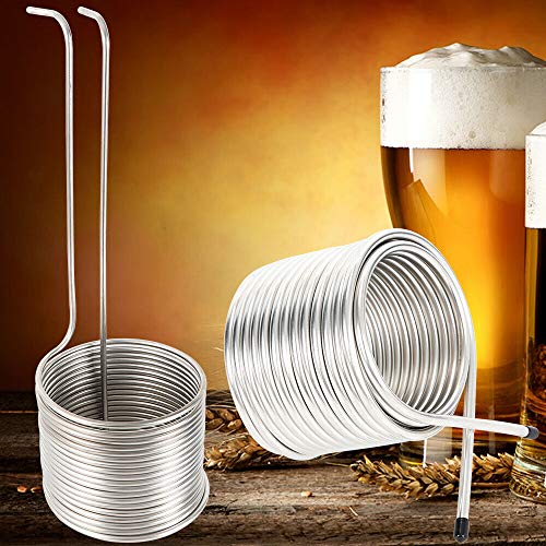 50' Mini Wort Chiller Coil Stainless Steel Home Brewing Beer Cooling Immersion, 1-3 Gallon Batch Immersion Wort Chiller, Leak Free Compression Barbs, Garden Hose Fitting Included
