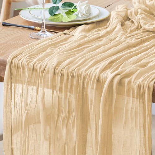 Table Runner Cheesecloth 10FT Sand Boho Gauze Cheese Cloth Rustic Sheer Table Runners for Wedding Bridal Baby Shower Party Decoration - color: Sand, size: 1 Pack