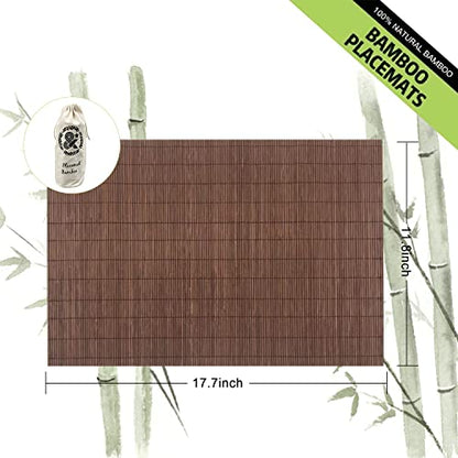 Set of 12 Pcs Bamboo Placemats Natural Anti-Slip Bamboo Placemats Washable Heat-Resistant Table Mats for Dining Room and Kitchen(Chocolate) - color: Chocolate, size: Set of 12