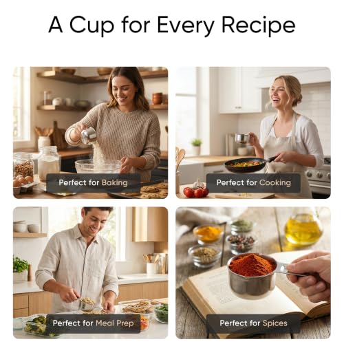 Color Up ⅓ Cup Measuring Cup (80 ml) – Premium Chrome Stainless Steel, Accurate for Wet & Dry Ingredients, Embossed Markings, Easy-Pour Spouts, Dishwasher-Safe, Kitchen Essential - size: 1/3 Cup (80 ml) Stainless