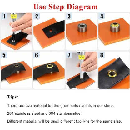 110 Sets 1/4 Inch Sewing Grommets Eyelets Stainless Steel with Washers for Shoes, Bead Cores, Clothes, Leather, Canvas, Banner (6mm Silver) - size: φ6x12mm