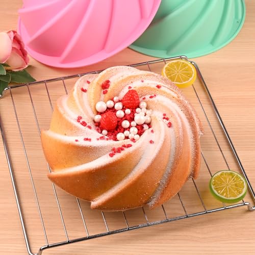 HUAKENER Large Fluted Cake Pan (2 Pack) - Nonstick Fluted Tube Pan, Large Round Silicone Mold for Cake, Brownie, Cornbread, Jello Cake ﻿ - size: 9 Inch