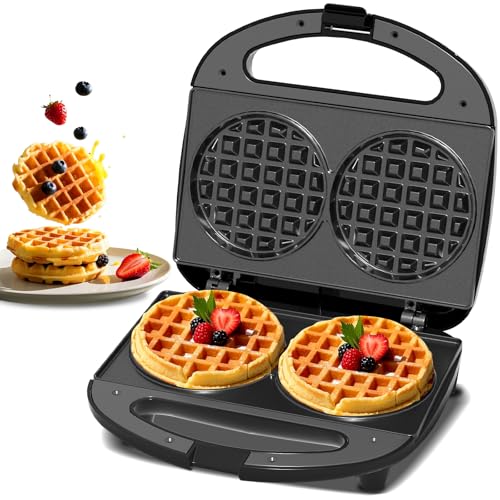 OSTBA Mini Waffle Maker 750W, Double 4-Inch Belgian Waffles Iron, Nonstick Plates, Compact Breakfast Appliance, Easy to Clean, Perfect for Kids & Family Breakfast - style: ABS07-B