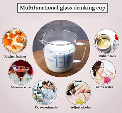 Glass Measuring Cup with Lid, Graduated Beaker Mug with Handle, Light-weight Borosilicate Glass V-Shaped Spout Microwave Safe Scales Cup for Cooking Baking (2cup/16oz/500ml) - size: 16 fl oz