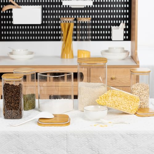 D2scrma 149oz 50oz Airtight Glass Square Storage Canister with Bamboo Lid Set of 2(4400ml*1 1500ml*1) Large Gallon Glass Jars for Sugar, Flour, Cookies and Coffee beans (‎with Black Lable) - size: 149oz*1/50oz*1