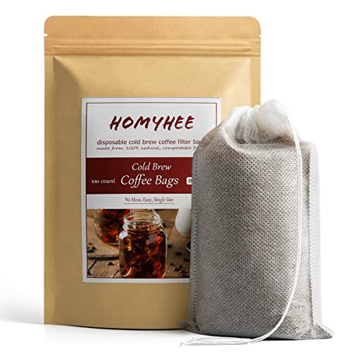 No Mess Cold Brew Coffee Filters - 100 Count Disposable Fine Mesh Brewing Bags for Concentrate/Iced Coffee Maker, French/Cold Press Kit, Hot Tea in Mason Jar or Pitcher, 4 x 6 Inches - size: 100 Pack - 4" x 6"