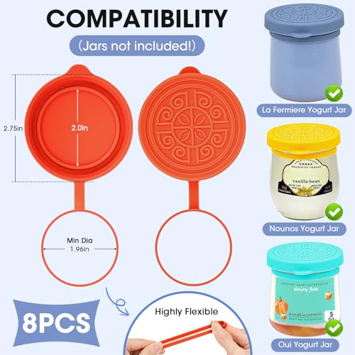 8pack for La Fermiere Yogurt Jar Lids Silicone, Leakproof Covers Fit for La Fermière Yogurt Jars, Reusable Replacement Yogurt Jar Lids, Dishwasher Safe