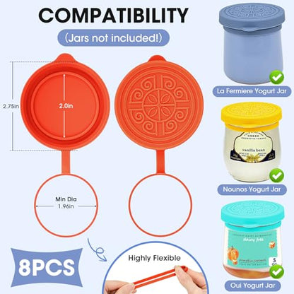 8pack for La Fermiere Yogurt Jar Lids Silicone, Leakproof Covers Fit for La Fermière Yogurt Jars, Reusable Replacement Yogurt Jar Lids, Dishwasher Safe