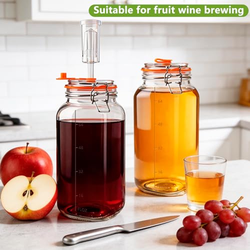 2 Pack 64oz/2L Glass Fermenting Jars with Airlocks & Weights – 3.3" Wide Mouth Sauerkraut Jar Set for Pickles, Kombucha, Kimchi – Complete Home Fermentation Kit for Beginners