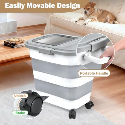 Komzon Rice Storage Container, Collapsible Airtight Food Storage Containers 6-20 Lbs, Rice Dispenser Bin with Cup and Scoop for Flour Cereal Pasta Grain, Cat Bird Pet Dog Food Storage Container - size: 6-20 Lbs