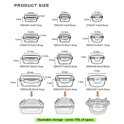 S SALIENT Airtight Meal Prep Containers for Food Storage [24 Piece] Leak Proof, Glass Bento Boxes for Lunch (12 lids & 12 Containers) - color: Green