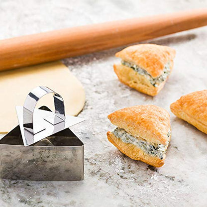Restaurantware Pastry Tek 3.2 x 1.3 x 1.5 Inch Cake Ring Mold 1 Triangle Cooking Ring With Food Press - Small Dishwasher-Safe Stainless Steel Mousse Mold Oven-Safe For Pancakes or Cheesecakes - style: Triangle