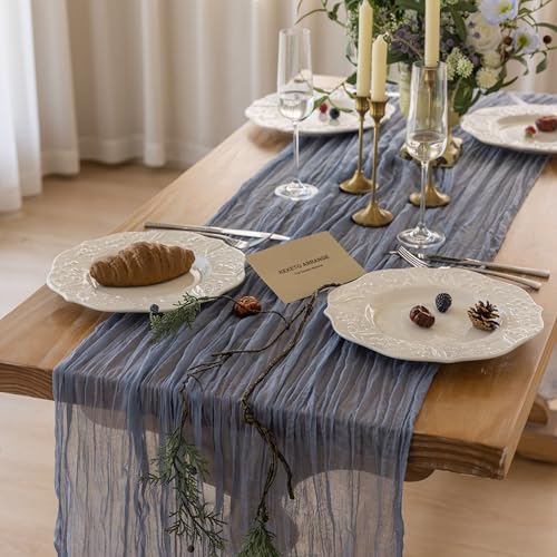 Keketoarrange Dusty Blue Cheesecloth Table Runner, 120 Inch Sheer Bali Yarn Gauze, Rustic Summer Decor for Pool Beach Picnic Wedding Bridal Shower Baby Shower - color: Dusty Blue, size: 1pc 10ft