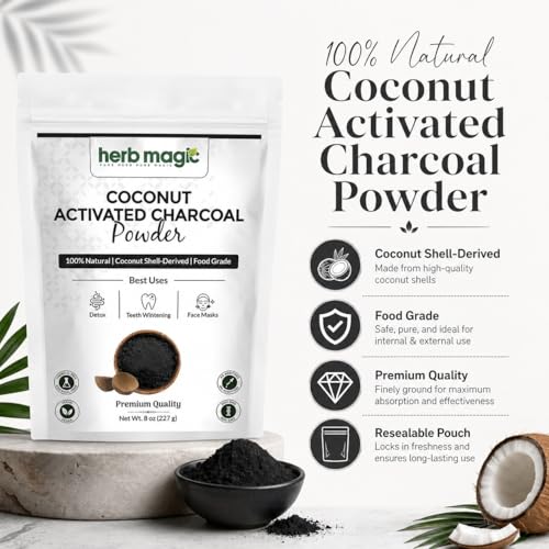 Activated Charcoal Powder – 8 oz (227 g) | Coconut Shell Derived | Finely Milled Powder for DIY Tooth Powder & Beauty Use| Herb Magic