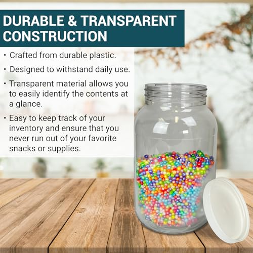 1 Gallon Large Plastic Jar with Lid (1 Pack) - Food Safe & Air Tight - Clear Storage Gallon Container with Lid - Wide Mouth Food Storage Containers - Large Candy Jar for Kitchen & Pantry Organization - size: 1 Pack