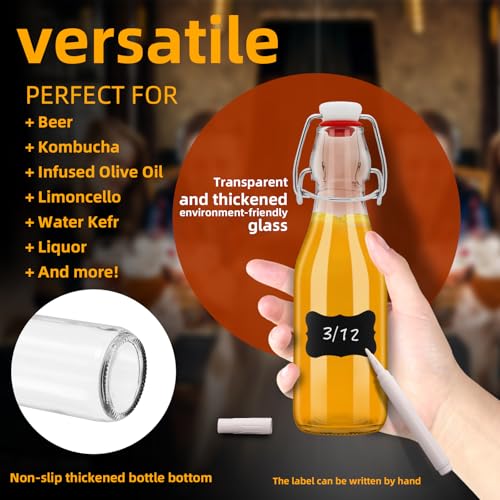 8 Pack Swing Top Glass Bottles 8.5 oz,Flip Top Beer Brewing Bottles for Kombucha, Homemade, Kefir, Water, Beverages, Soda, Oil, Vinegar, Fermentation,Limoncello