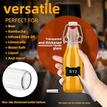 8 Pack Swing Top Glass Bottles 8.5 oz,Flip Top Beer Brewing Bottles for Kombucha, Homemade, Kefir, Water, Beverages, Soda, Oil, Vinegar, Fermentation,Limoncello