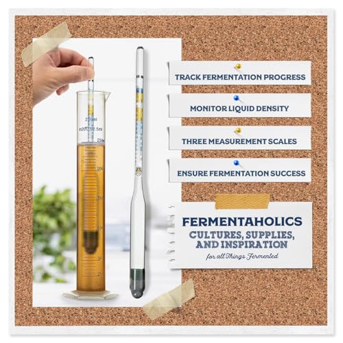Fermentaholics Triple Scale Hydrometer – Measure and Monitor Specific Gravity, Brix, Potential Alcohol, and ABV in Wine, Beer, Mead, Cider, and Other Homebrewed Drinks (Glass, Clear)