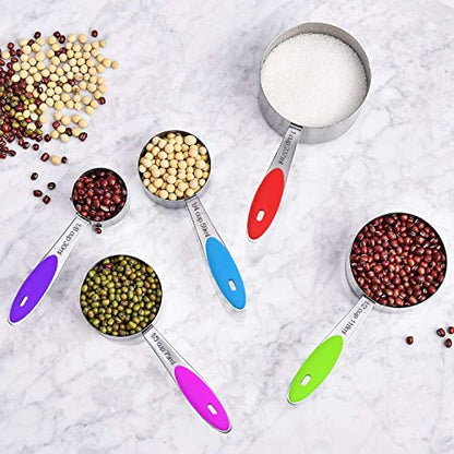 Wildone Measuring Cups and Magnetic Measuring Spoons Set, 16Pcs | 8 Stainless Measuring Cups, 7 Double-sided Magnetic Measuring Spoons & leveler for Spice Jar and Liquid Measuring, Multicolor - color: Multicolor