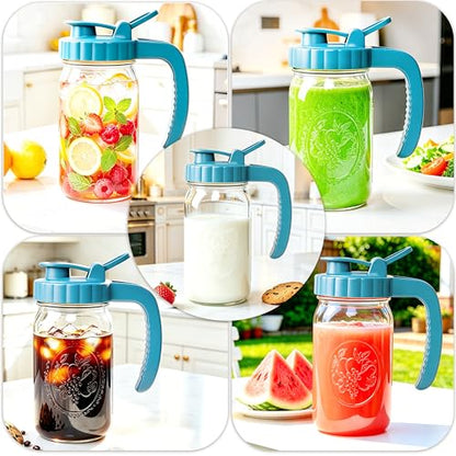 Mason Jar Pitcher With Pour Spout Lid 32 Oz Glass Breastmilk Storage Wide Mouth Airtight & Leakproof Water Jug With Flip Cap For Cold Brew Coffee Iced Tea Sun Tea Lemonade Juice Beverages - color: 32 OZ