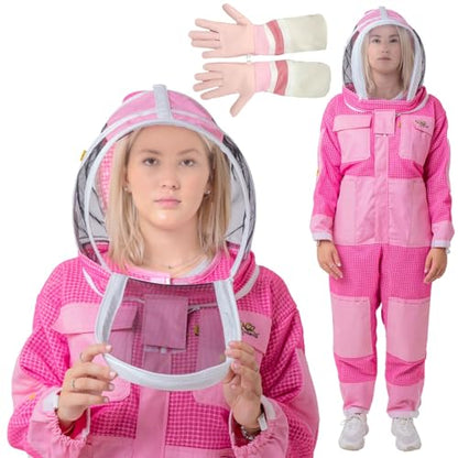 Pink 3 Layer Ventilated Bee Suit for Women | Sting Proof Beekeeping Suit with Fencing Veil, Gloves & Air Mesh Protective Gear (XXS) - size: XX-Small